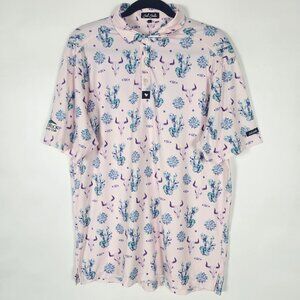 Bad Birdie Golf Western Skull Nature Stretch Mens Large Short Sleeve Pink Polo